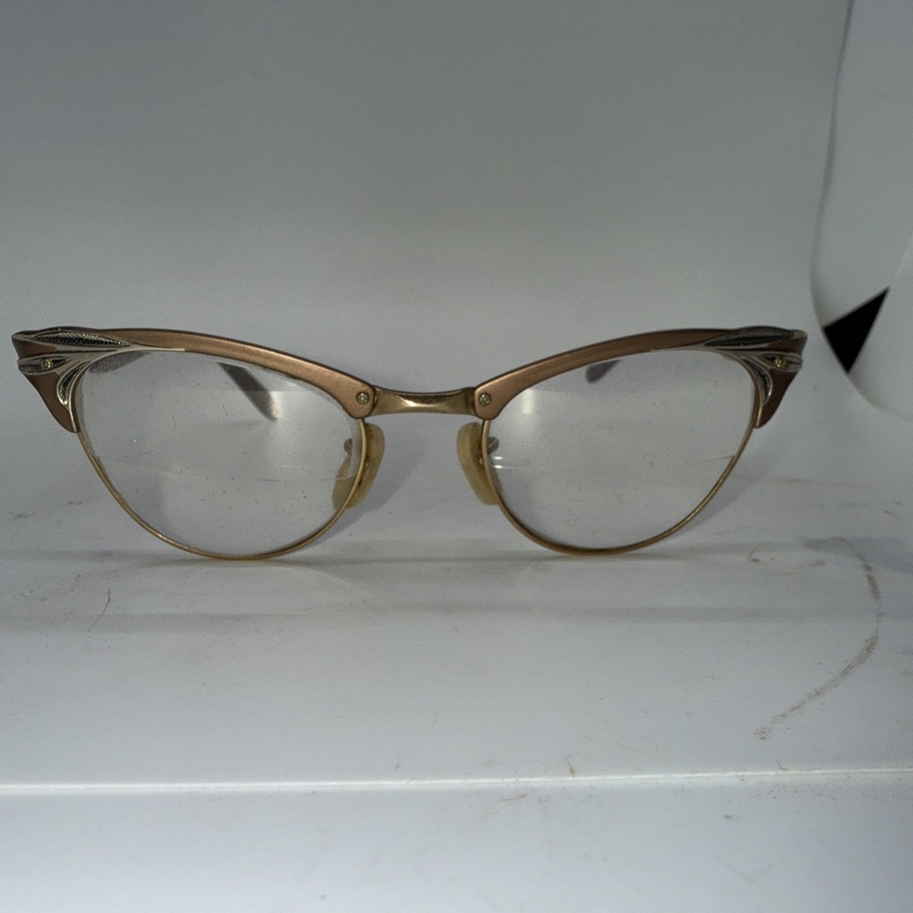 VTG 1950s 60s Gold Cat Eye Glasses Victory Prescription Eyeglasses  12GF A6